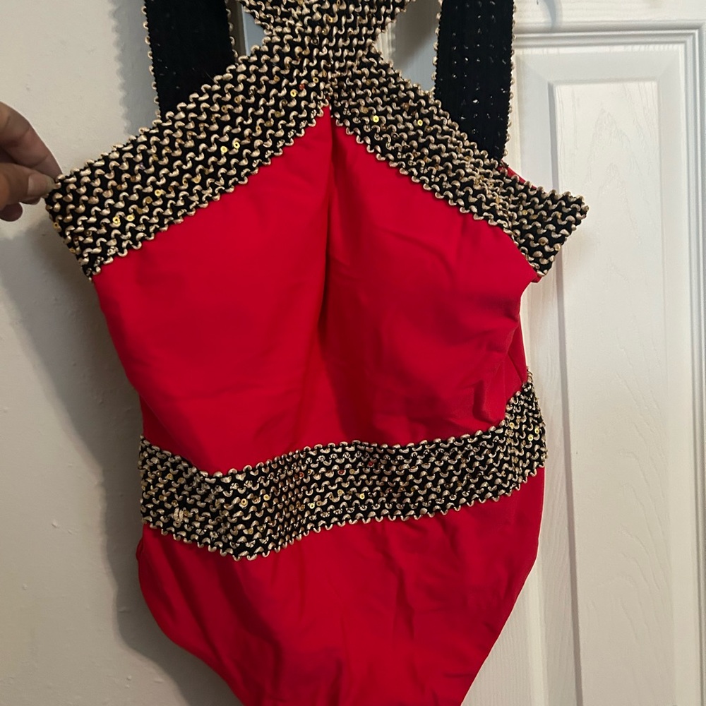 Red and Black One-Piece Swimsuit